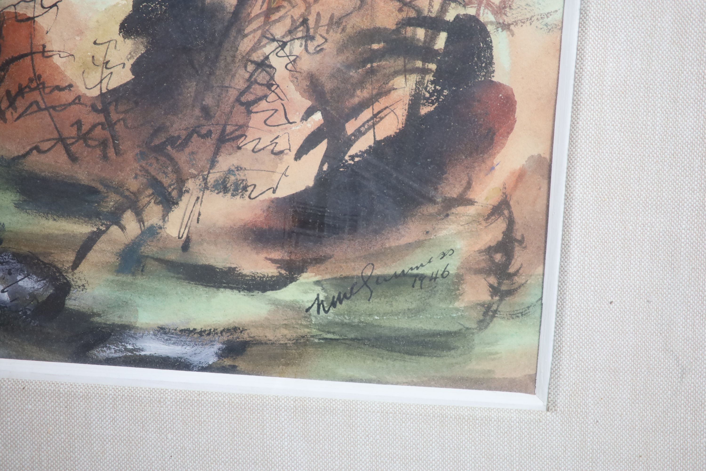 H. Guinness, ink and watercolour, Rolling landscape, signed and dated 1946, 41 x 54cm